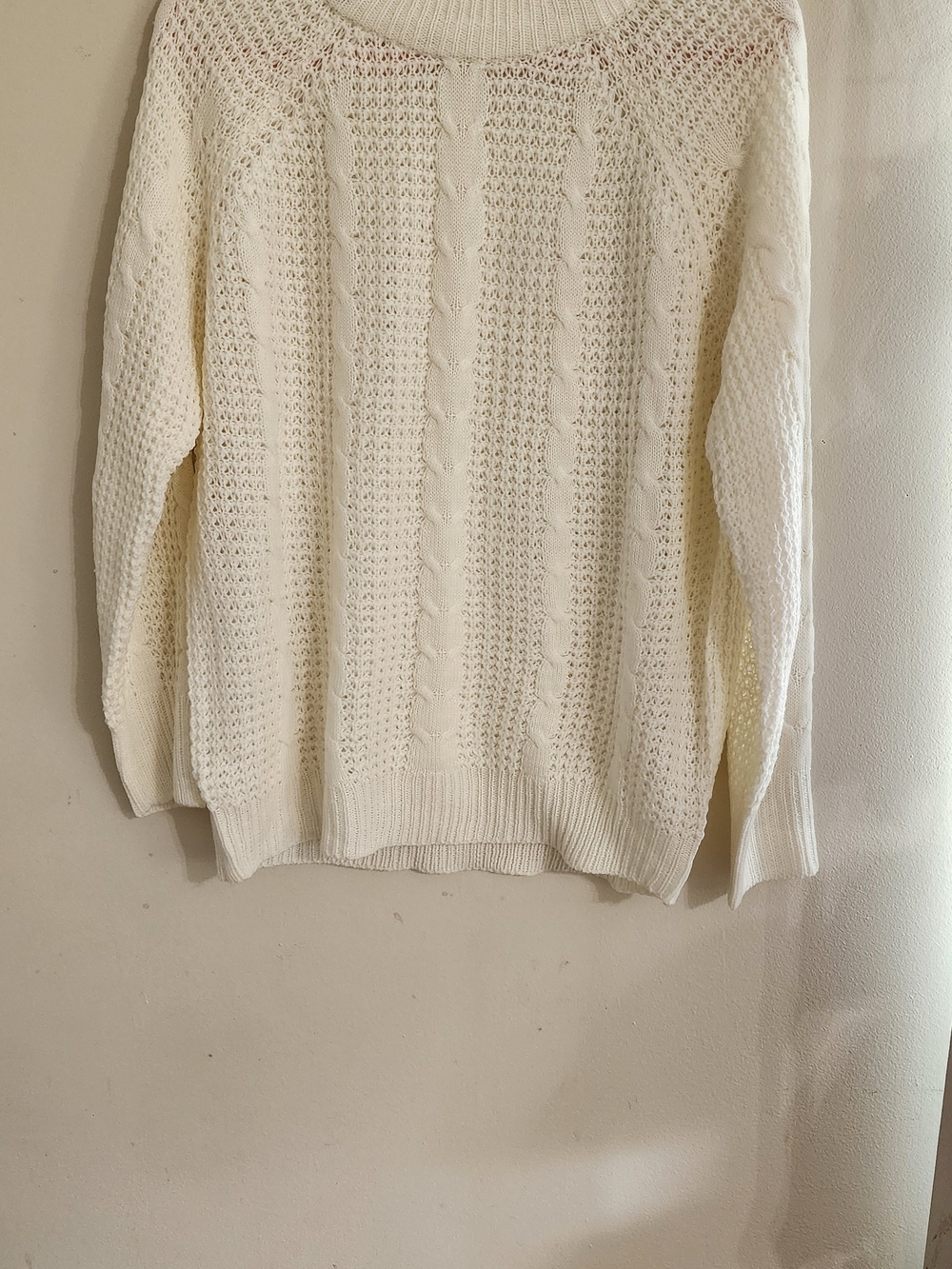 Caren Sport Ivory Cream Open Knit Cable Mock Neck Long Sleeve Sweater 2X